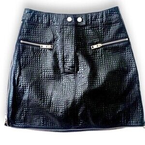 II.Am.Gia Women's Mini Skirt Gia Logan Faux Pebbled Leather Black Side Zip